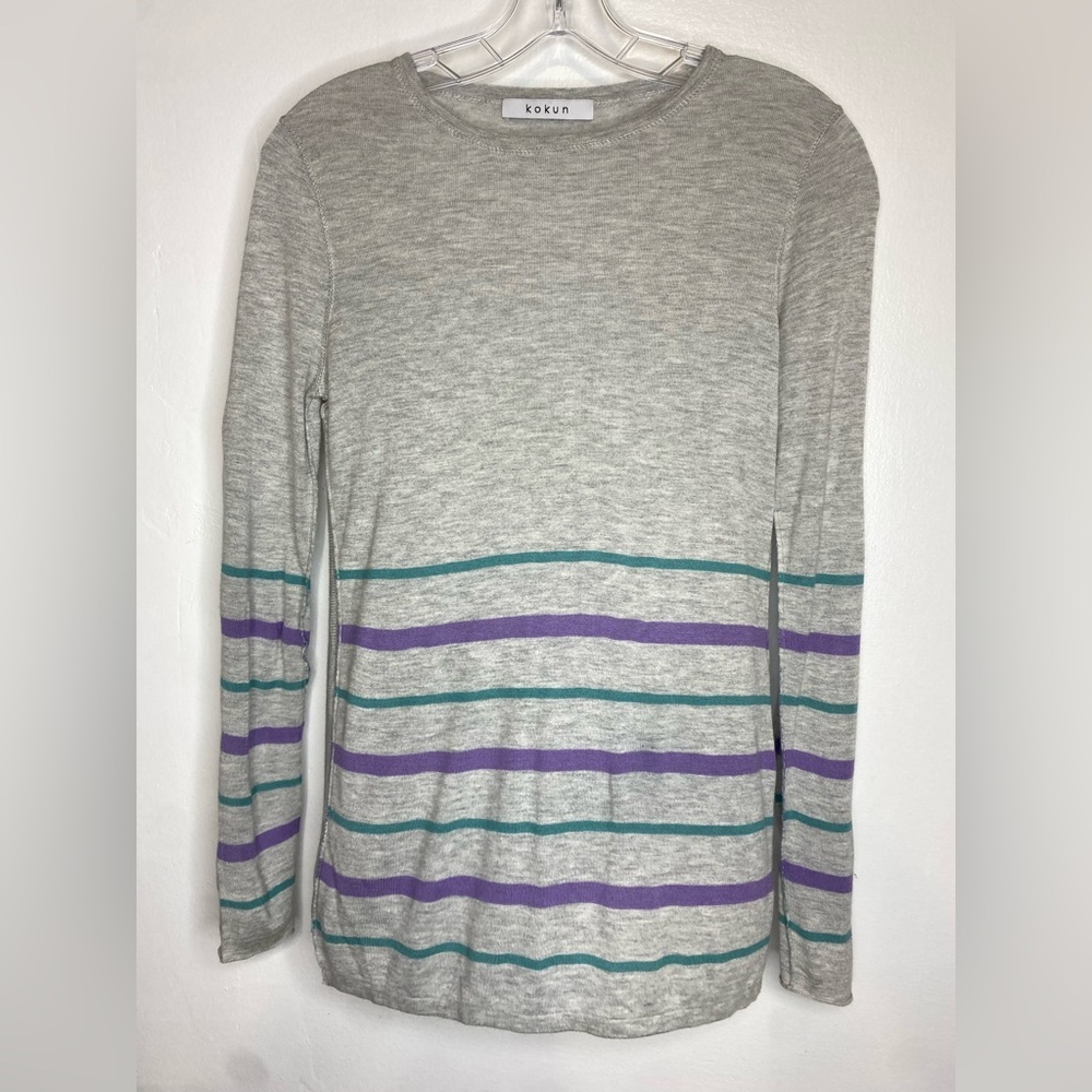 KOKUN Striped Long Bamboo /Cashmere Sleeve Top